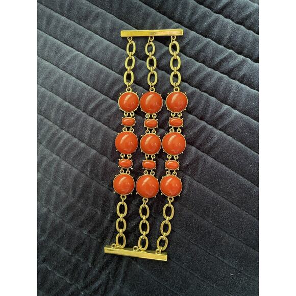 Banana Republic 3 chain wide bracelet perfect condition Orange with gold chain - Picture 4 of 16